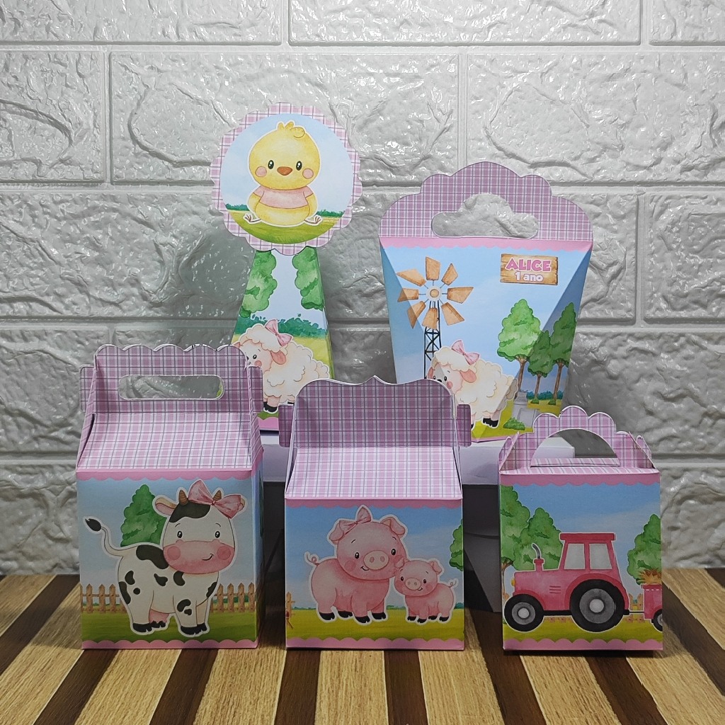 Personalizados FAZENDINHA ROSA fazendinha menina lembrancinhas Caixinhas de aniversário para festa  PEGUE E MONTE