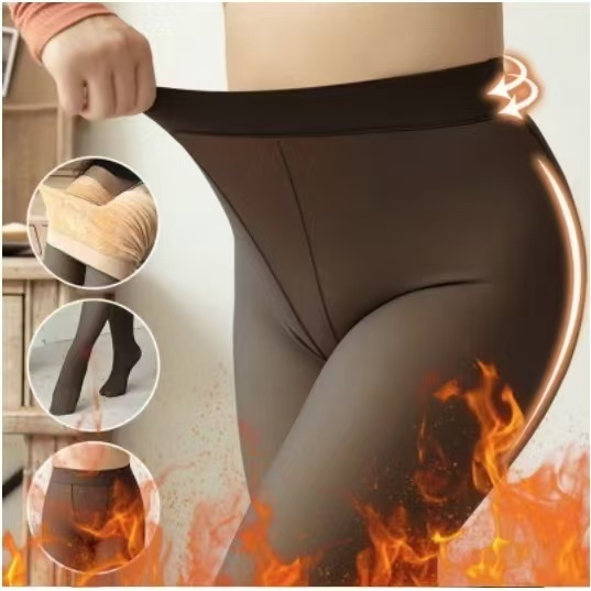 Meia-Calça Térmica Forrada Peluciada Translúcida de Lã Legging Grossa Inverno Quente Feminina FMP-CEXTRA
