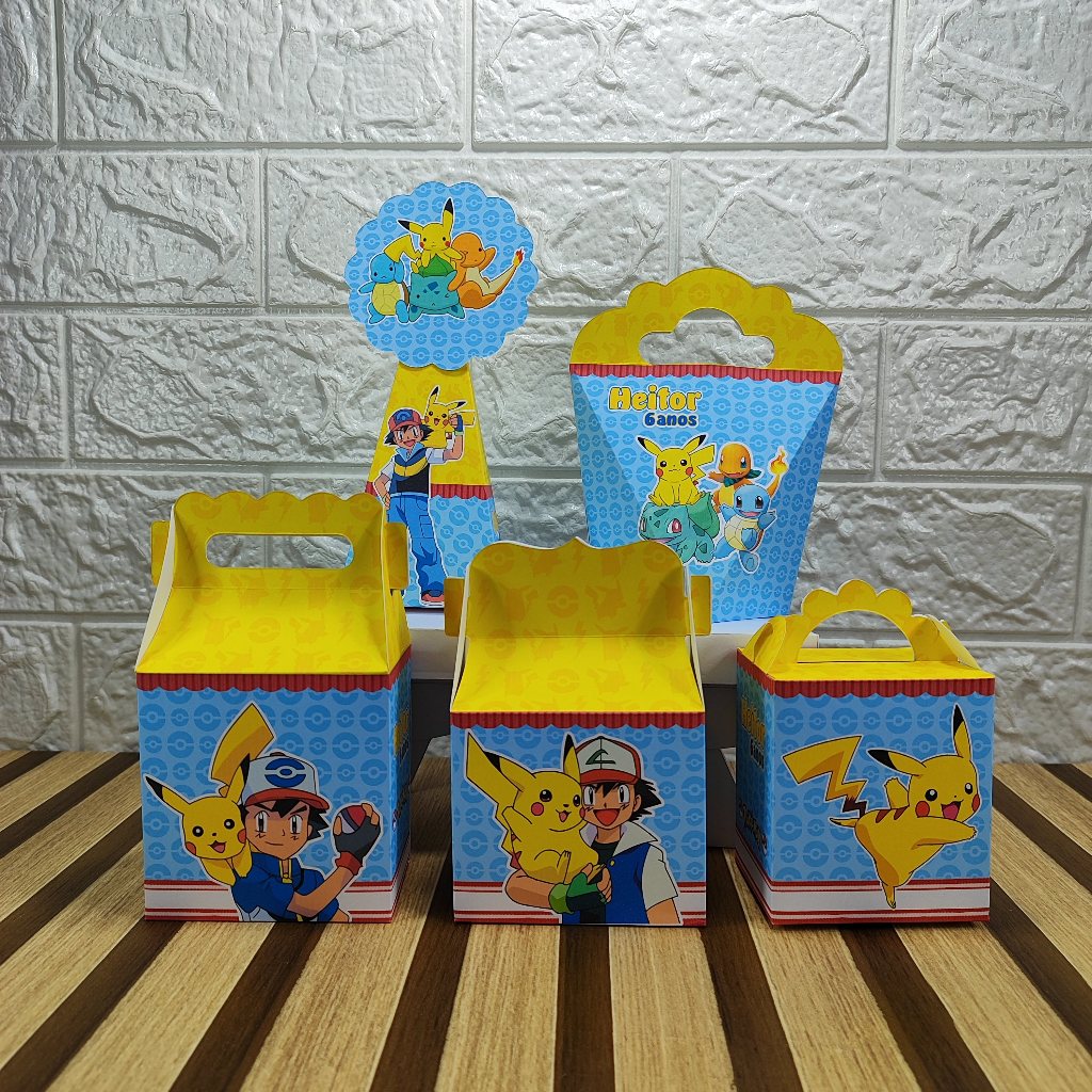 Kit Festa Lembrancinhas Pokemon Caixinhas Surpresa de aniversário para festa infantil Desmontado