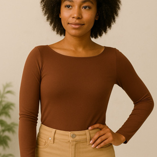 Blusa Feminina Suplex Premium Casual Manga Longa Gola Canoa Moda Gringa Trabalho Dia a Dia em Oferta na Shopee