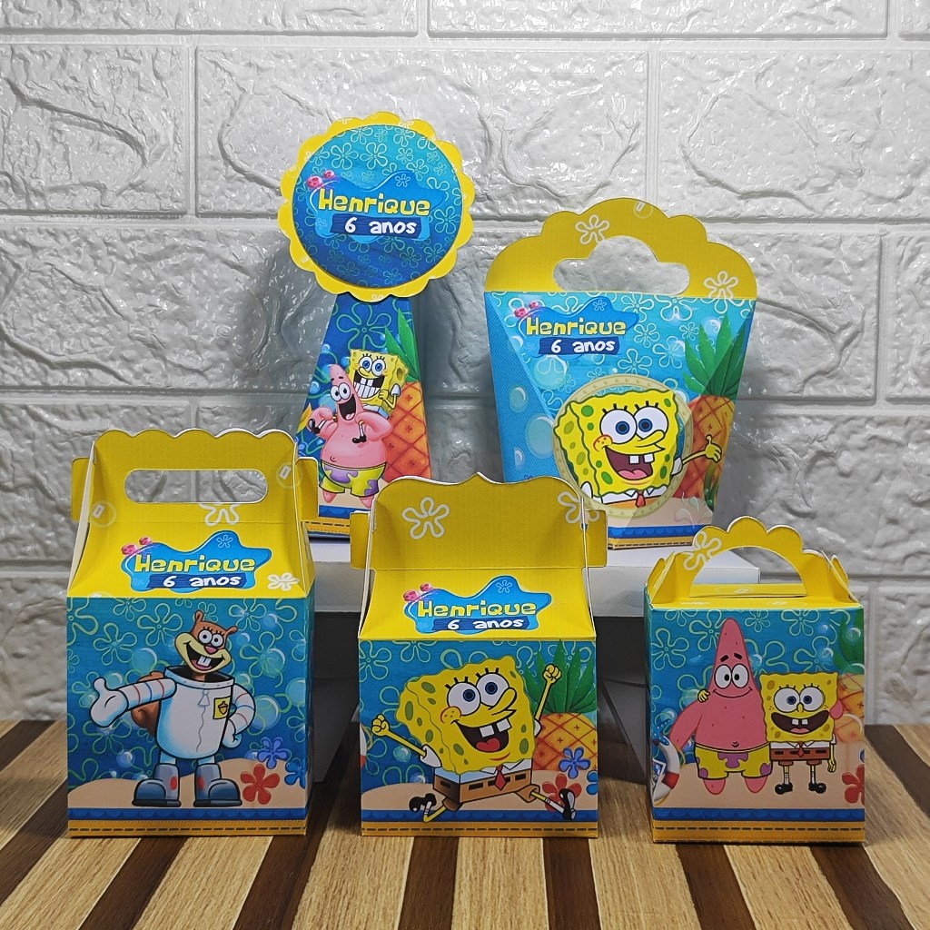 Kit Caixinhas Personalizadas Bob Esponja Lembrancinha Surpresa Festa Infantil Enviado Desmontado
