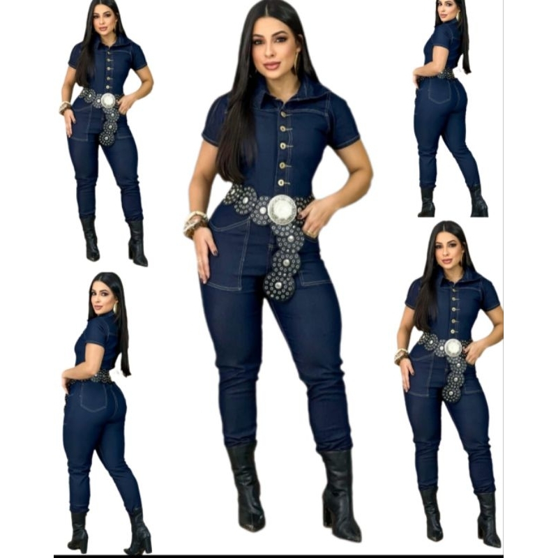 Macaquinho Jeans Feminino Com Laycra Jardineira Calça Jogger Moda Blogueira 2025