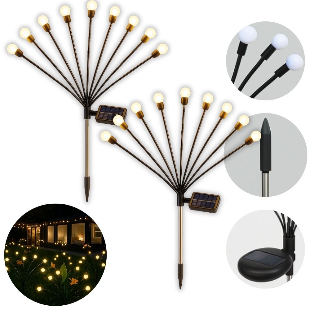 Espeto Balizador de Luz Solar Branco Quente 3000k Decoração Jardim Luminária de Solo Chão Articulada Luz Vagalume