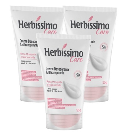 Creme Desodorante Antitranspirante Herbíssimo Care Rosa Mosqueta e Niacinamida Bisnaga 55g