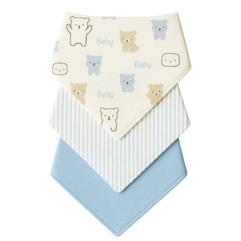 Kit com 3 Babador Bandana Bebê Menino 100% Algodão Urso Azul dia a dia alimentação