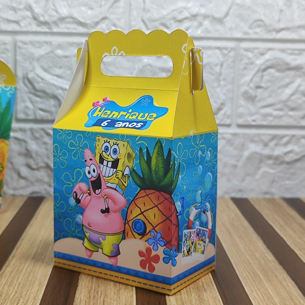 Caixa maletinha personalizada BOB ESPONJA lembrancinha de festas de aniversário personalizados PEGUE E MONTE
