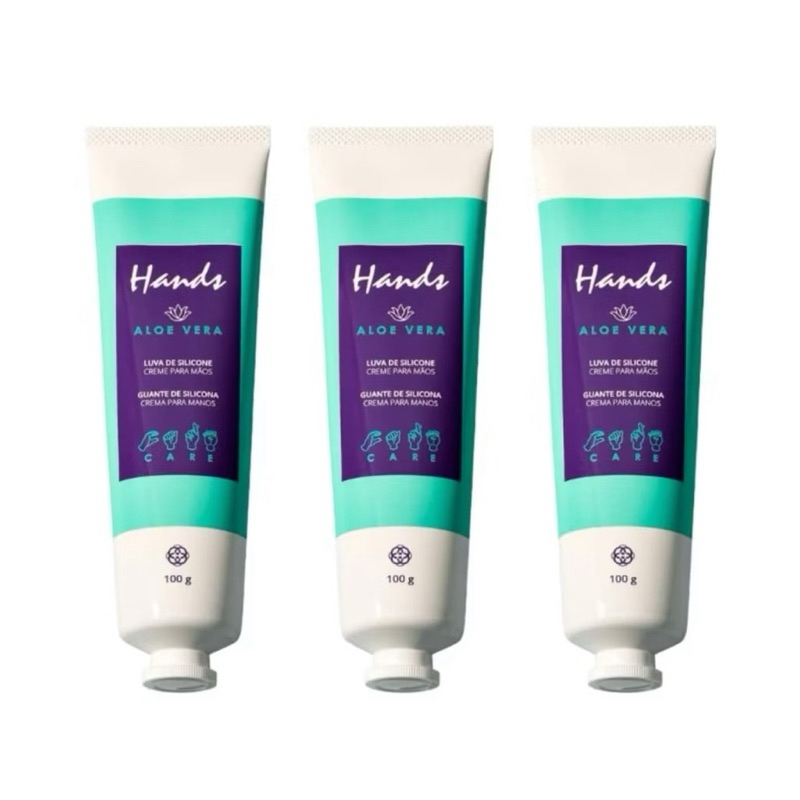 Luva De Silicone Aloe Vera Creme Para As Mãos Hands 100g Kit 3 Unidades