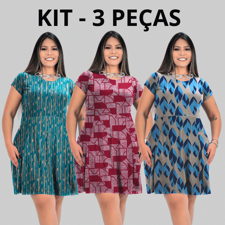 kit 3 Vestido Feminino Elegante Para o Dia Dia de Malha Fria em Oferta na Shopee