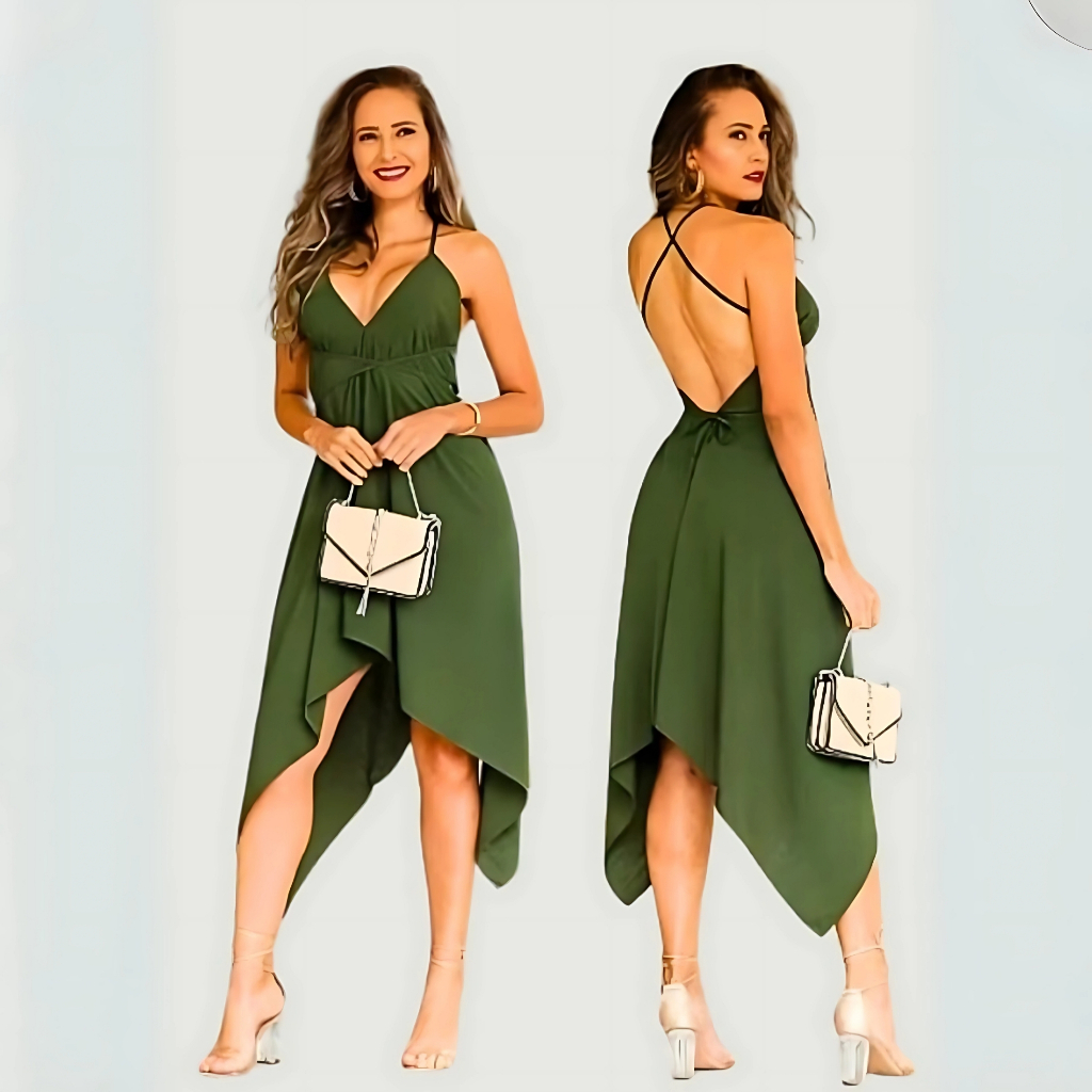 Vestido Feminino Envelope Alcinha Soltinho com Bicos e Decote nas Costas - Versátil