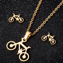 Colar e Brincos Bicicleta | Aço Inox | Não enferruja!! - Ciclismo Bike Corrente Ouro Prata - Feminino Pingente