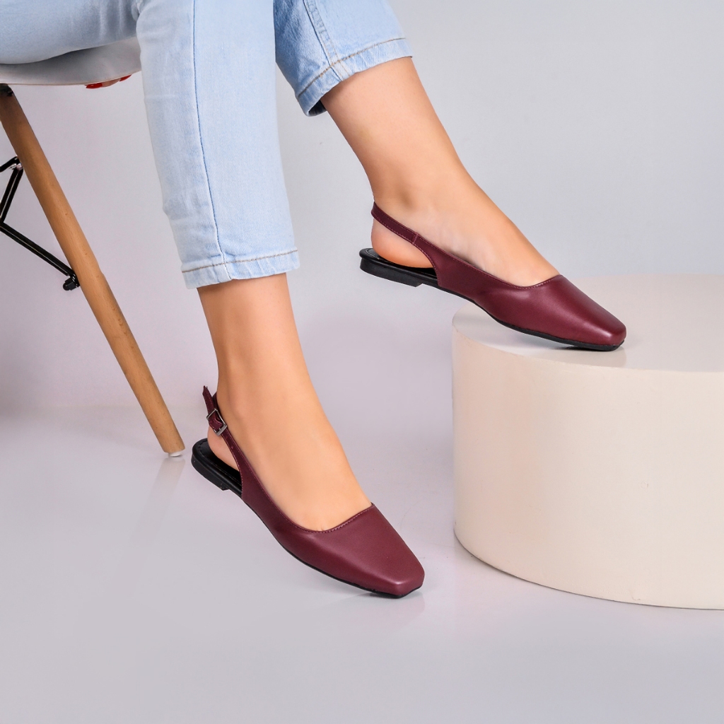 Sapatilha Slingback Feminina Rasteira Bico Quadrado Confort
