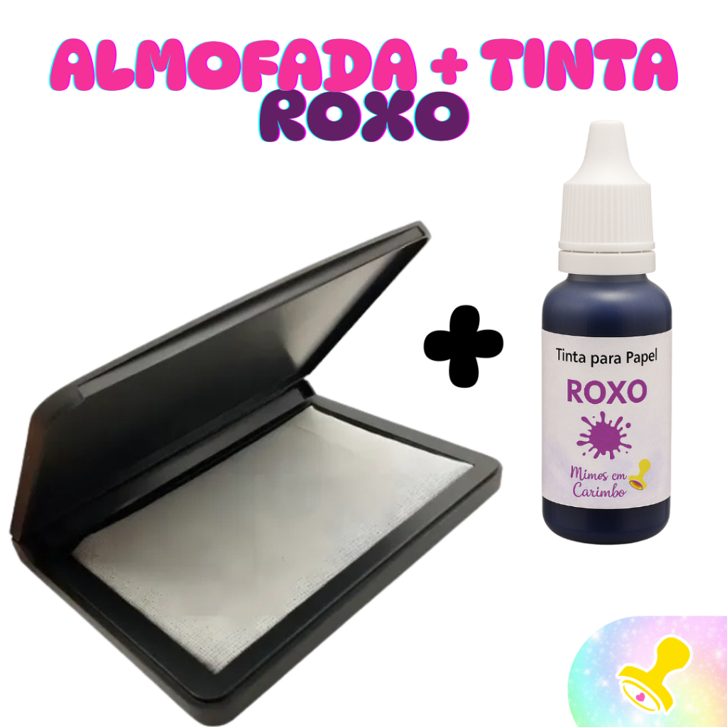 Almofada + tinta carimbo ROXO carimbeira carimbos madeira colorida
