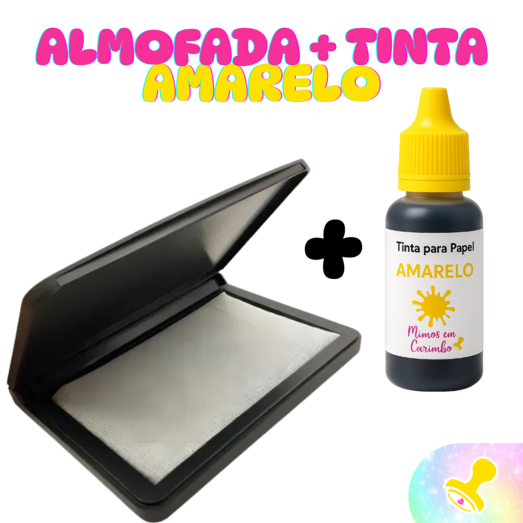 Almofada + tinta carimbo AMARELA carimbeira carimbos madeira colorida em Oferta na Shopee