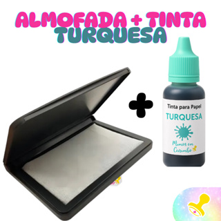 Almofada + tinta carimbo TURQUESA tiffany verde agua azul carimbeira carimbos madeira colorida em Oferta na Shopee
