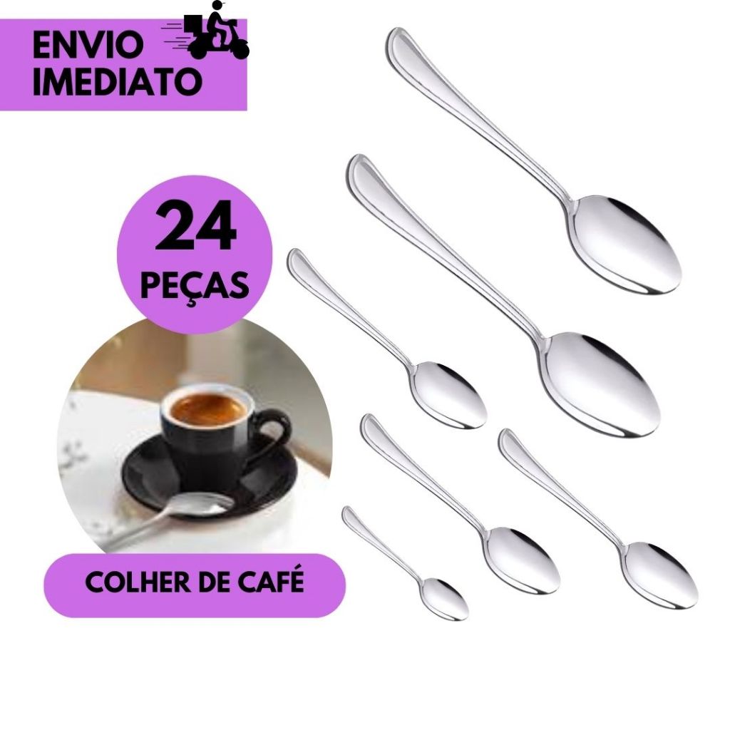 Kits 24 ou 12 unidades de Colher de Café Inox Pequena Elegantes, Resistentes e Fáceis de Limpar em Oferta na Shopee