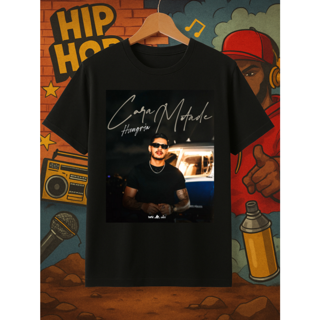 Camiseta Hungria Cara Metade Hip-Hop Streetwear Camisa Black Musica Unissex Feminino Masculino Algodão