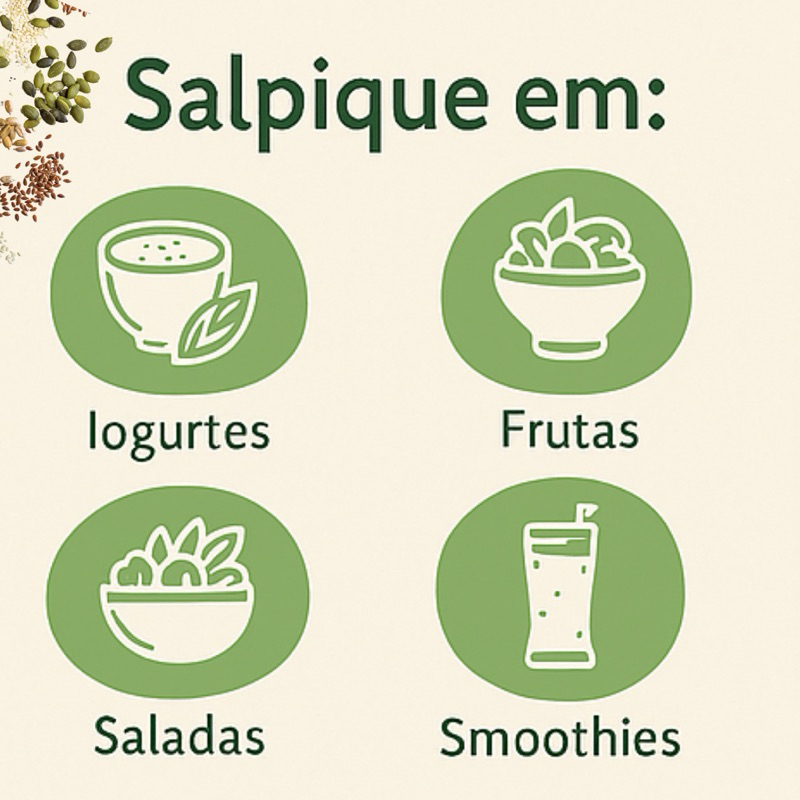 Detalhes do Mix de Sementes Saudável – Chia, Linhaça, Gergelim, Girassol e Abóbora | Rico em Fibras e Ômega 3