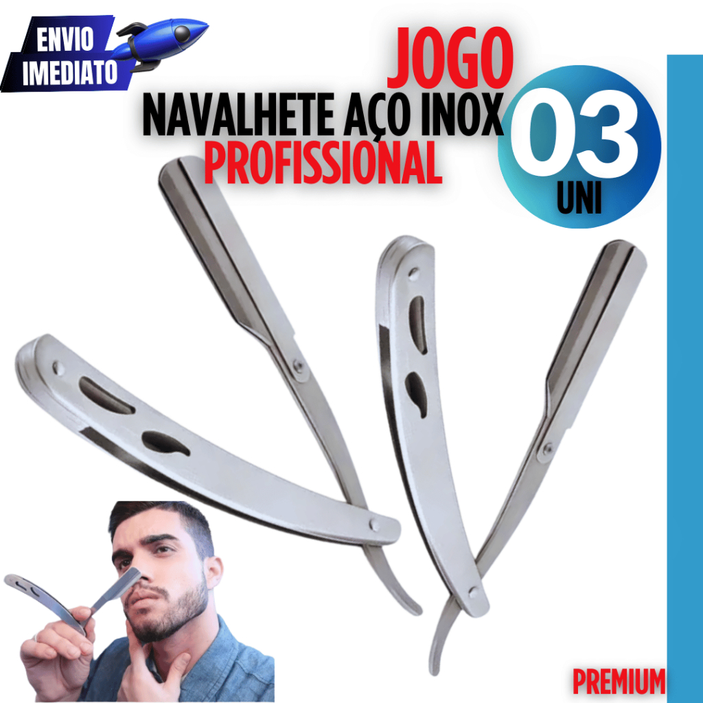 Navalha de Barbear Profissional Em Aço Inox Navalhete Para Barba Linha Premium Barbearia