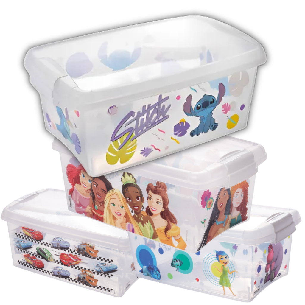 Caixa Organizadora com Trava 3,4L Plasútil Princesas Disney Stitch Carros Divertidamente