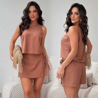 Conjunto Alfaiataria Feminino Blusa e Short Saia Regata Em tecido Alfaiataria Sensorial M ...