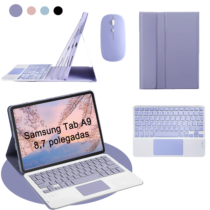 Teclado sem fio Bluetooth Touch ABNT2 + capa + mouse para Samsung Tab A9 (8,7 polegadas)