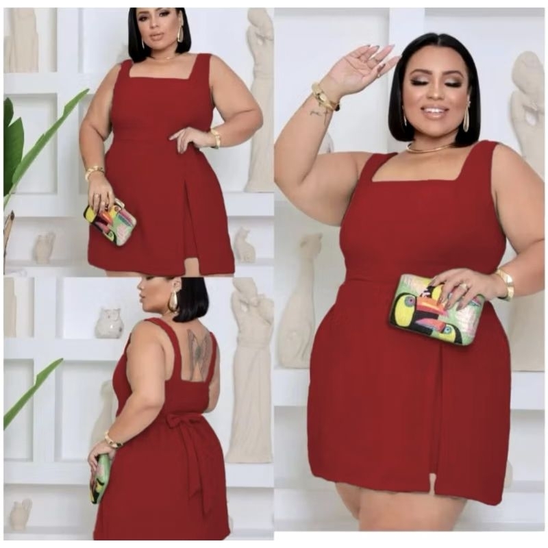 Macaquinho feminino plus size vestido short saia tendência 2025 alçinha