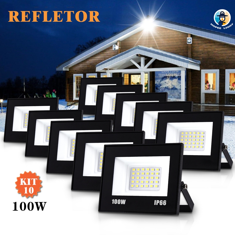 Kit 10 Refletor Super LED 100W Holofote Bivolt Prova Dágua IP66 Luz Frio 6500K  Alumínio Fundido em Oferta na Shopee