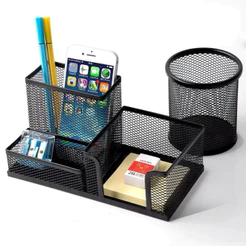 Organizador de Mesa Metal Aramado Para Escritório 3 Divisões Porta Lapís Caneta Clips