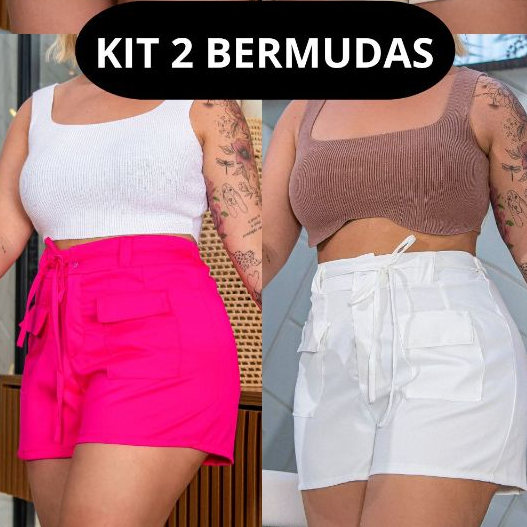 Kit 2 Bermudas Alfaiataria Feminina Plus Size Cores Lisas All Curve em Oferta na Shopee