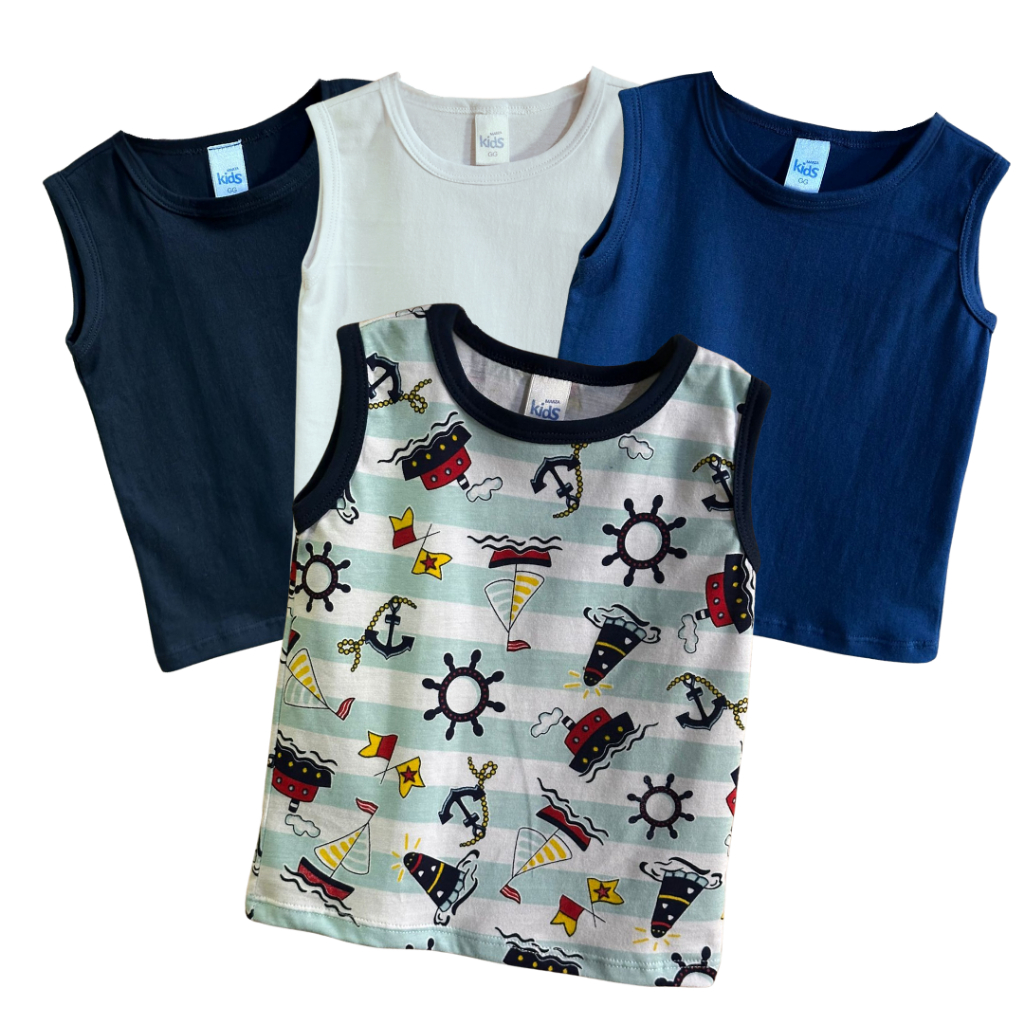 Kit 3 Camisetas Regata Infantil Bebê Menino 100% Algodão - Cores Variadas em Oferta na Shopee