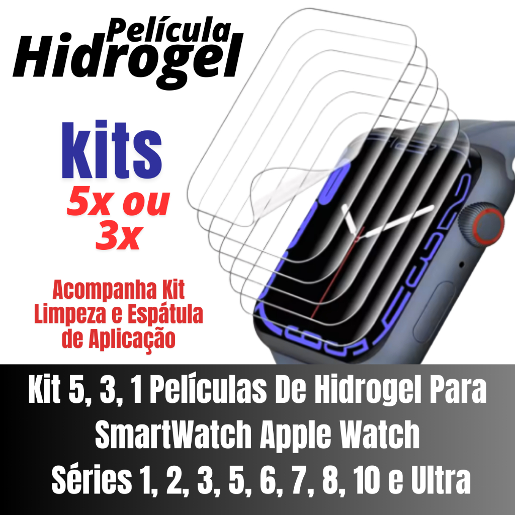 Películas De Hidrogel Para SmartWatch Apple Watch Séries 1, 2, 3, 5, 6, 7, 8, 10 e Ultra