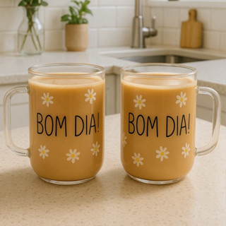 Kit 2 Canecas em Vidro Borossilicato Bom dia 280ml - Wolf