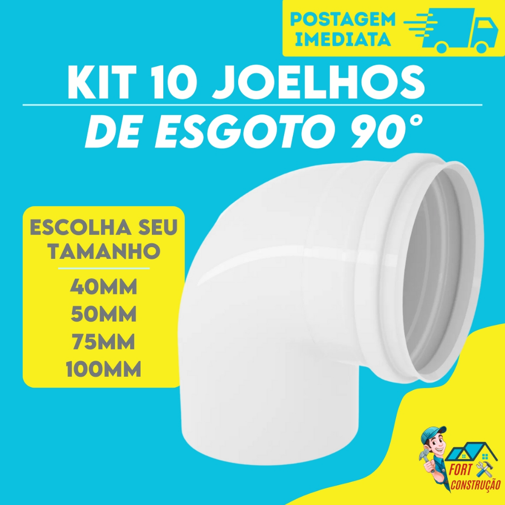 KIT 10 JOELHO ESGOTO / COTOVELO 90°Graus TODOS OS TAMANHOS Branca Krona Plastubos Tigre Fortlev em Oferta na Shopee
