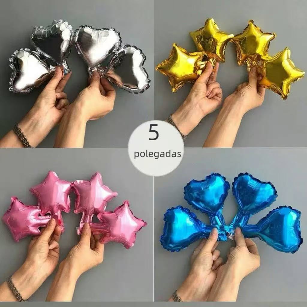 kit10/20/30 Balão Metalizado Mini Coração 5 Polegadas 12cm ou mini Estrela 5 Polegadas