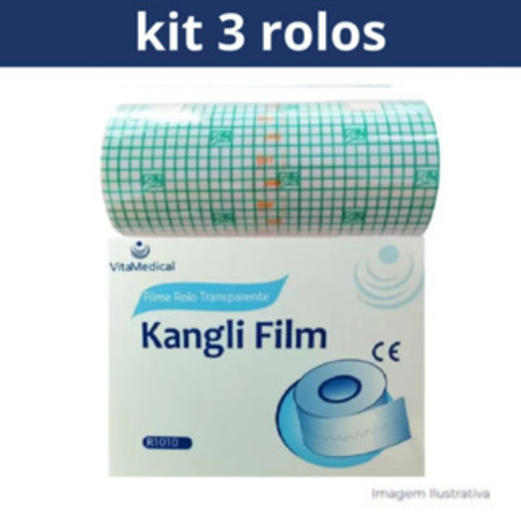 Kit 3 Rolos Curativo Impermeável Rolo Filme Transparente Fixação Kangli Film - VitaMedical 10CmX3M em Oferta na Shopee