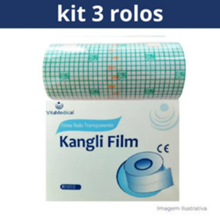 Kit 3 Rolos Curativo Impermeável Rolo Filme Transparente Fixação Kangli Film - VitaMedical 10CmX3M em Oferta na Shopee