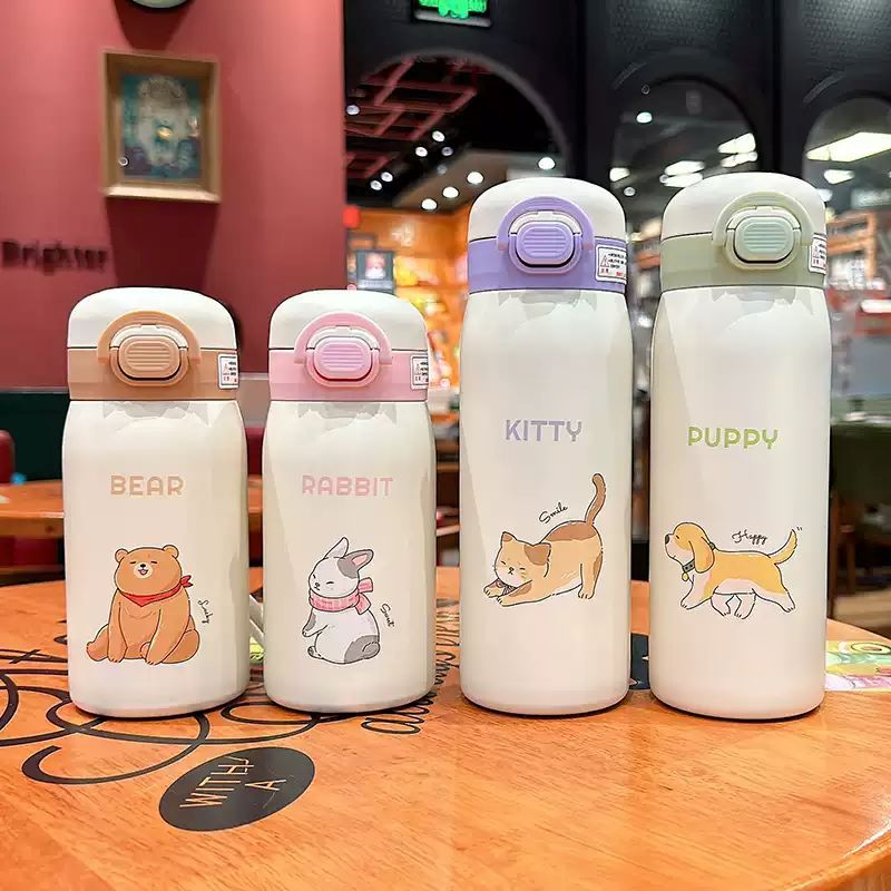 Garrafa Térmica Com Alça Corda Infantil De Aço Inox Com Canudo Estampa Animais de 500ml em Oferta na Shopee