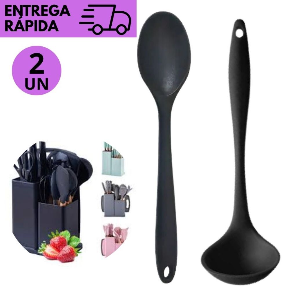Kits Concha + Colher Silicone Preto ou Colher e/ou concha Resistente ao Calor Utensílios de Cozinha