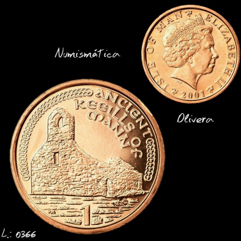 Moeda antiga Ilha de Man 1 centavo 2001. L.: 0366