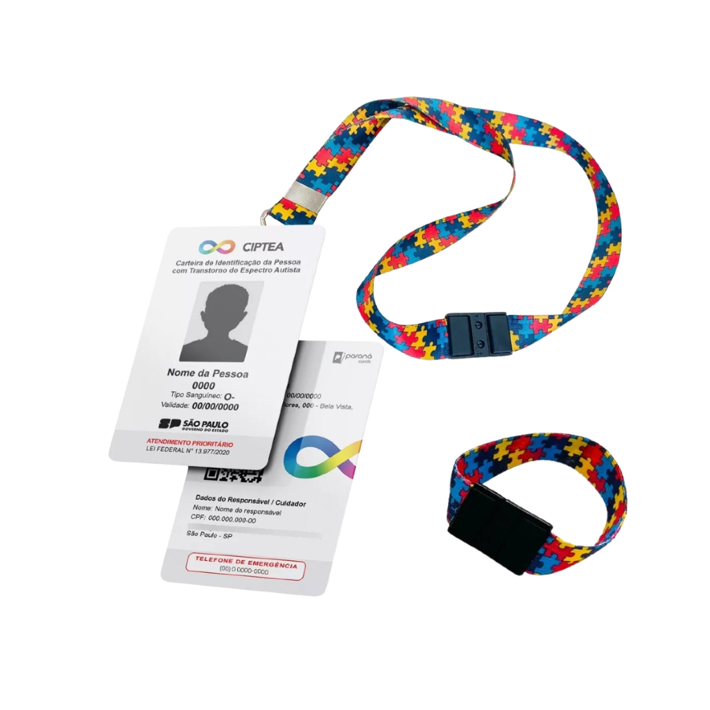 Crachá Autismo CIPTEA + Cordão Personalizado + Porta Crachá | Identificação TEA Oficial