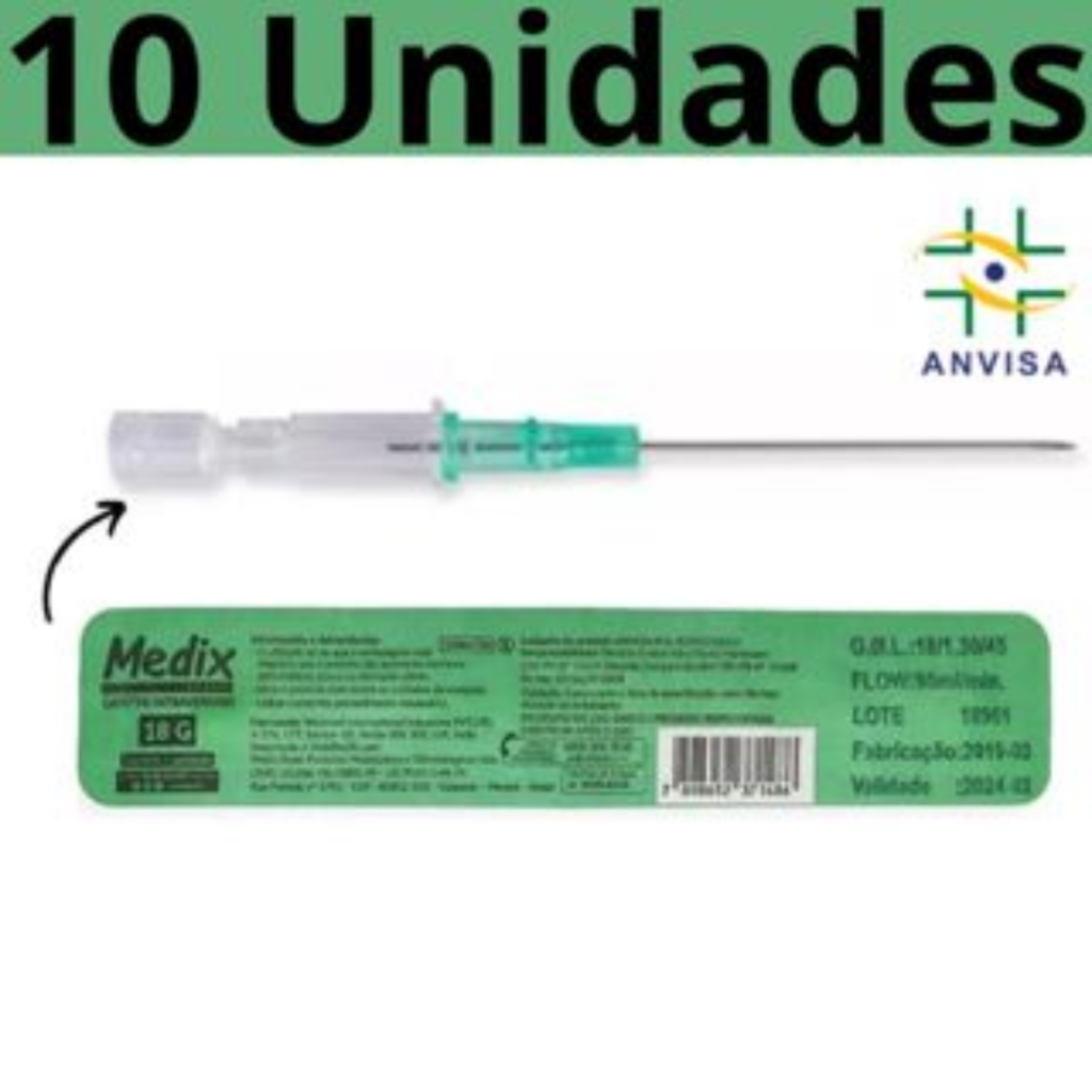 Cateter n 18 Body Piercing Intravenoso Periférico Jelco 10 Unidades