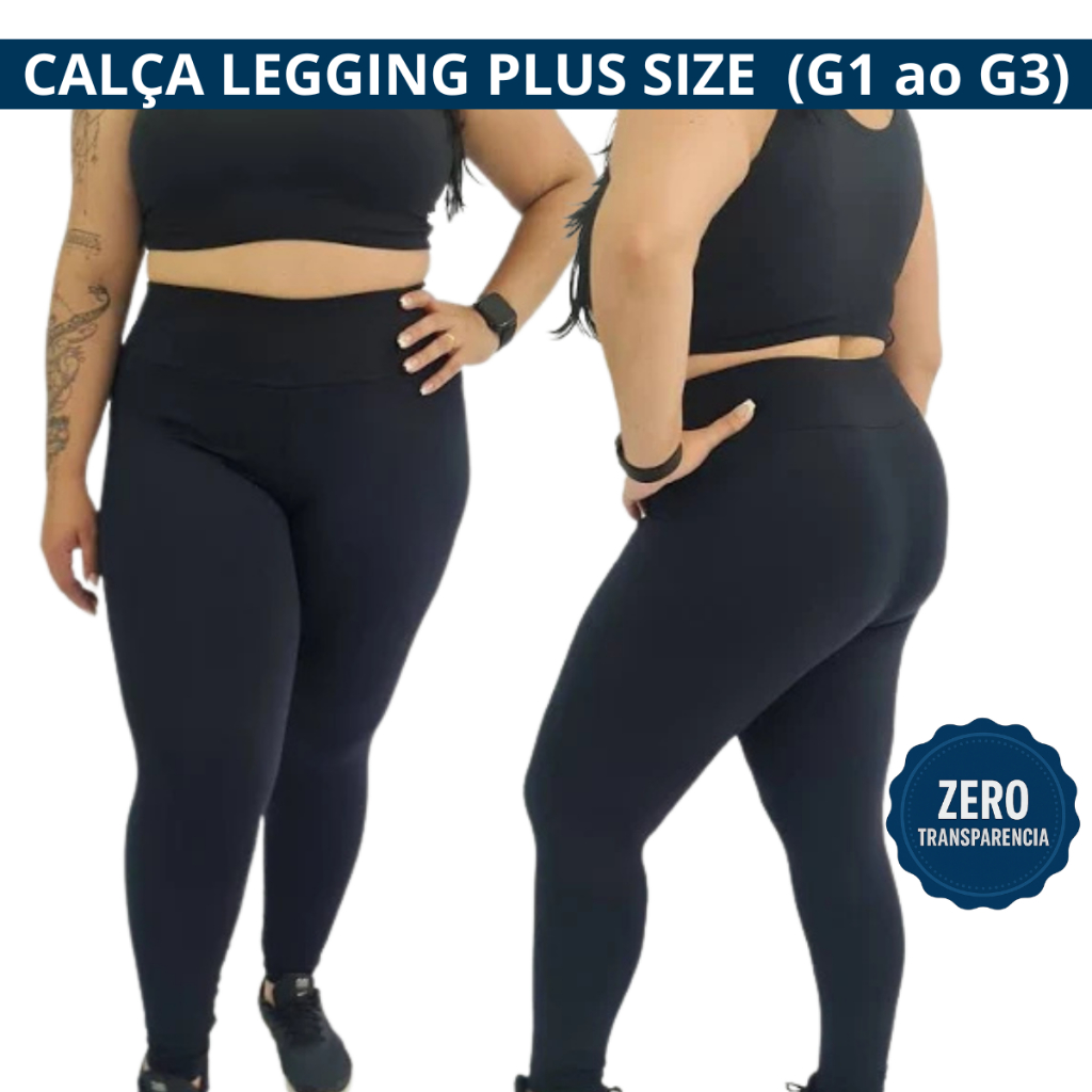 Calça Legging Casual e Fitness Academia Leg Suplex Preta Básica Sem Transparência Cintura Alta Plus Size
