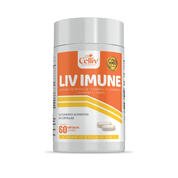 Liv Imune (Extrato de Própolis, Vitaminas C, D, E e Zinco) 500mg Suplemento Alimentar 60 cápsulas