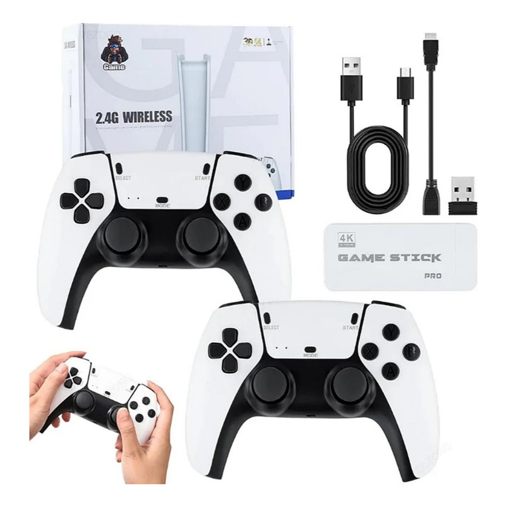 Console Game Stick PRO 15K Jogos Retrô + 2 Controles Sem Fio HDMI 4K – Branco