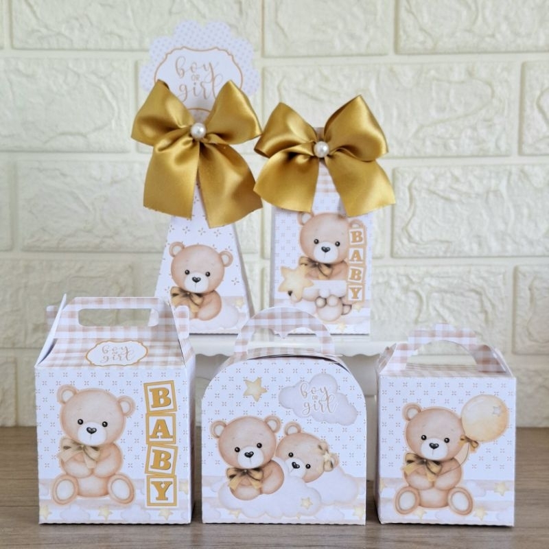Kit Festa Personalizado Chá Revelação  Ursinho dourado lembrancinha personalizada