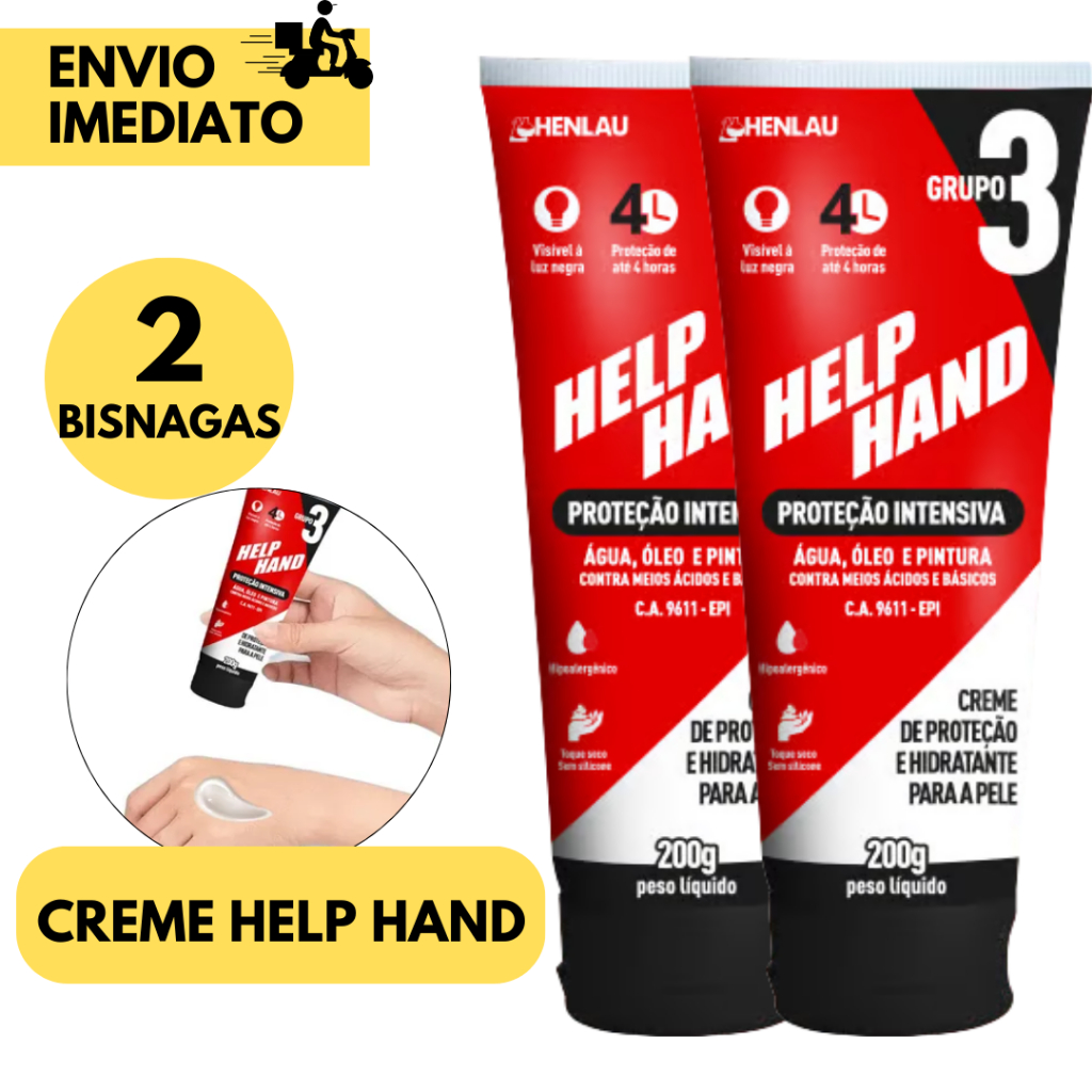 Kit 2 Cremes de Proteção Help Hand 200g Cada Para Mãos Sensibilizadas Uso Diário Trabalho Químico