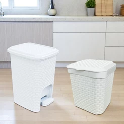 Kit 2 Lixeiras Rattan Vime 7L e 5L com Pedal Cesto Lixo Pia Banheiro Cozinha Organizador Trançada
