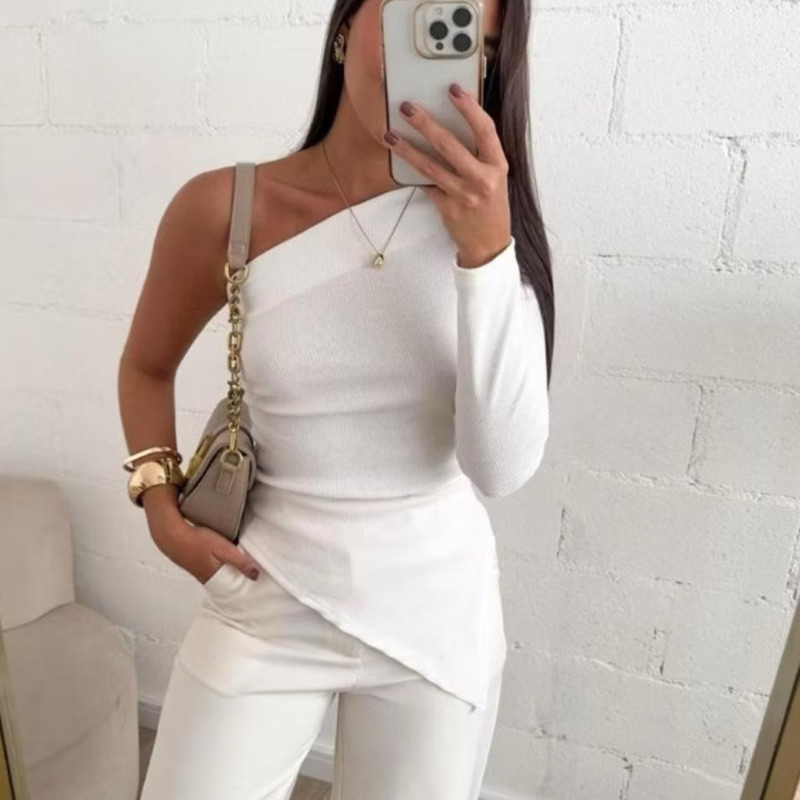 Blusa Feminina  Manga Longa Assimétrica Outono Inverno Mula Manca