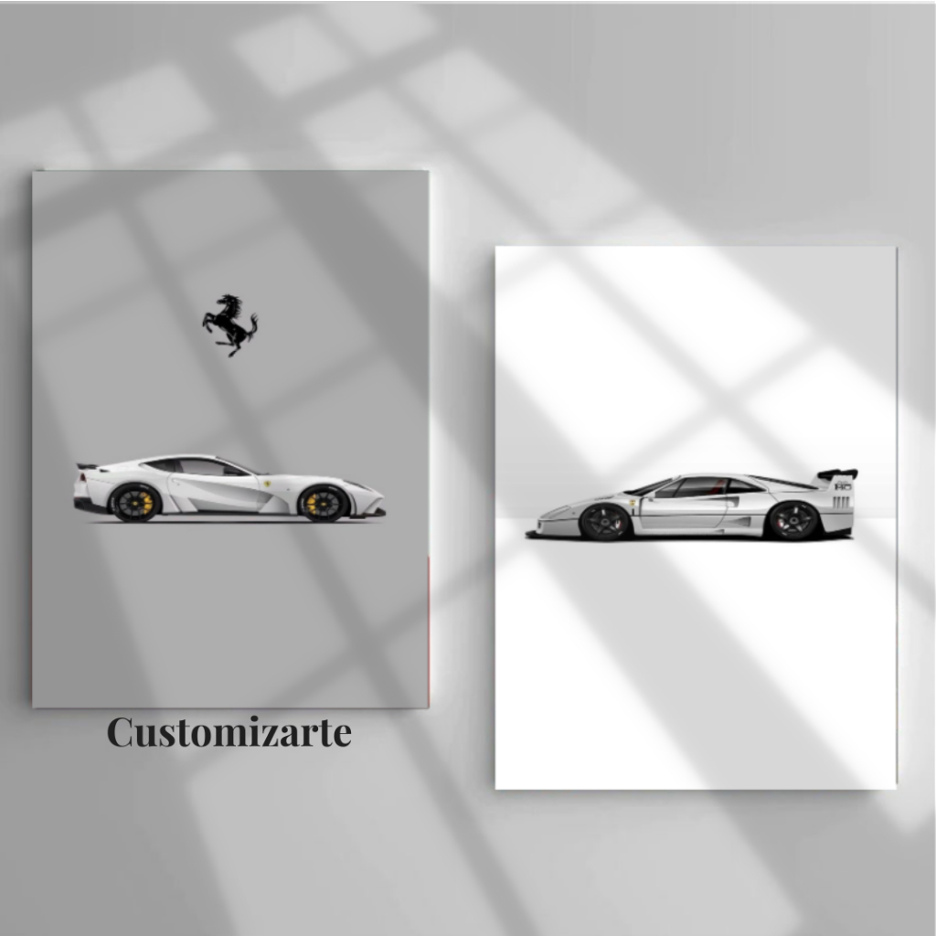 Kit 2 Quadros Decorativos Hiper Carros Ferrari F40/ Para Oficina, Sala, Quarto, Escritório, MDF 20x28.