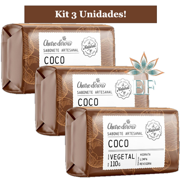 KIT 3 Unidades Sabonete em Barra COCO 110g Cheiro D Ervas